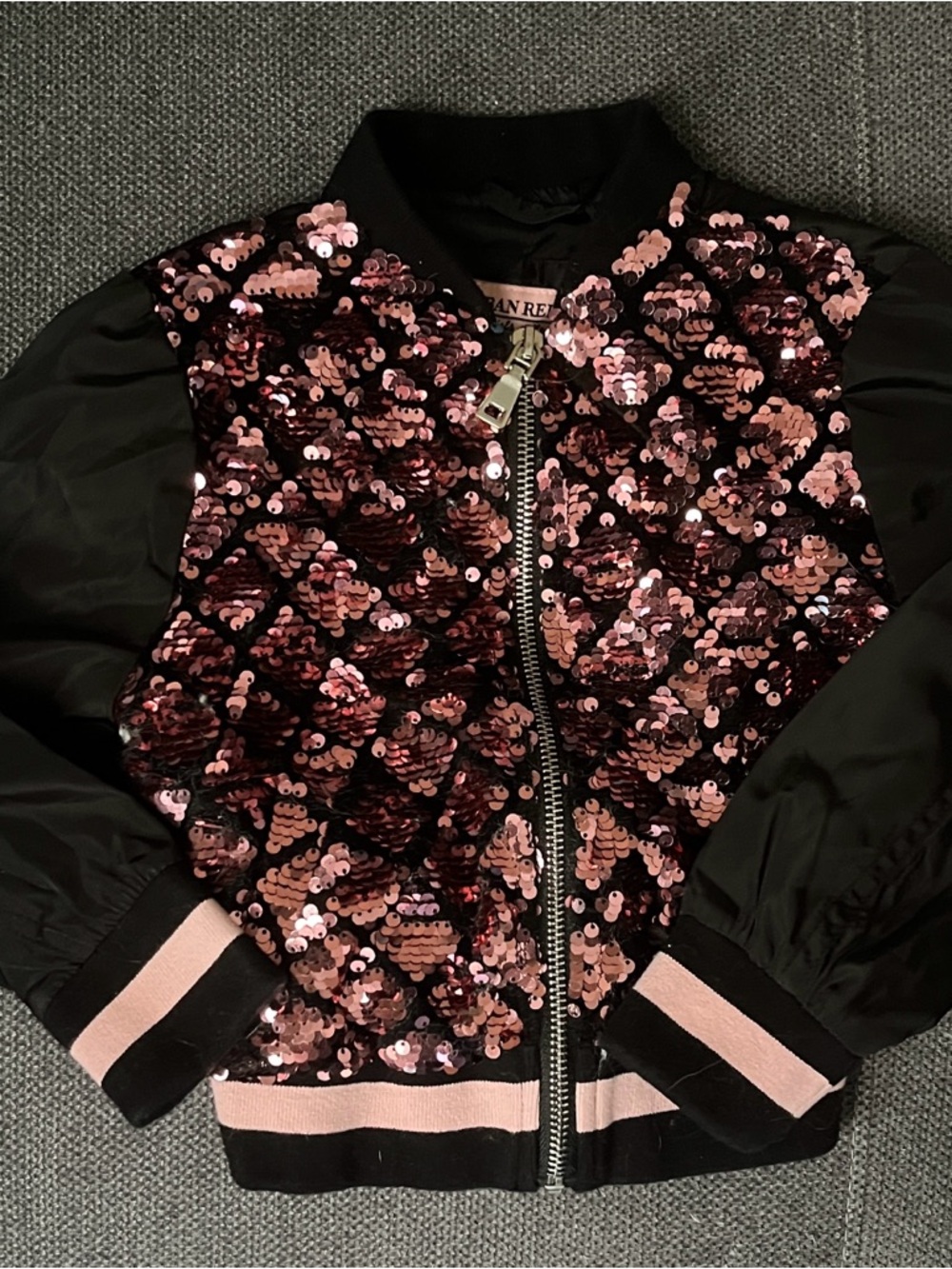 Urban Republic Sequin Bomber Jacket - Black & Rose Pink